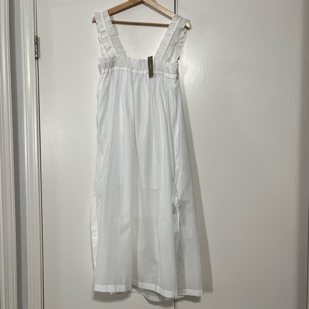 NWT Cotton Voile Ruffle-Trim Shift Dress, White, Size Small, $138 MSRP - Picture 5 of 7
